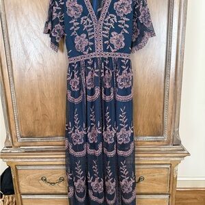 Altar'd State Navy and Pink Floral Maxi Dress